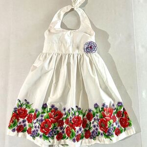 Blueberberi Boulevard, Girl Floral Boarder Halter Dress w/ Applique, sz 6